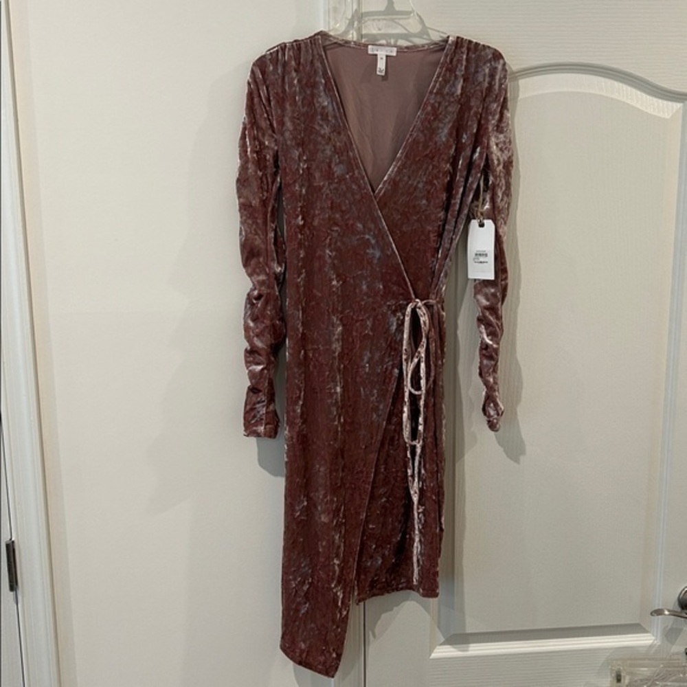Leith Velvet Wrap Dress in Mauve - Picture 1 of 5